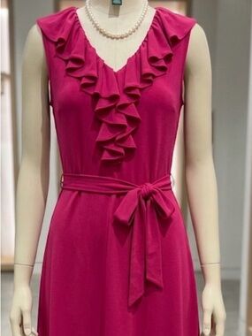 Ralph Lauren fuchsia ruffle V-neck midi dress